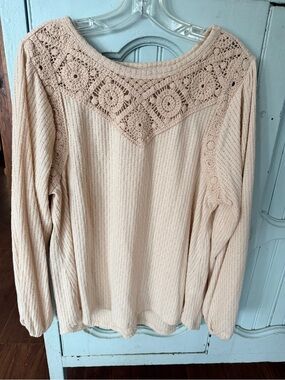 Maurices Cream Crochet Yoke Ribbed Sweater